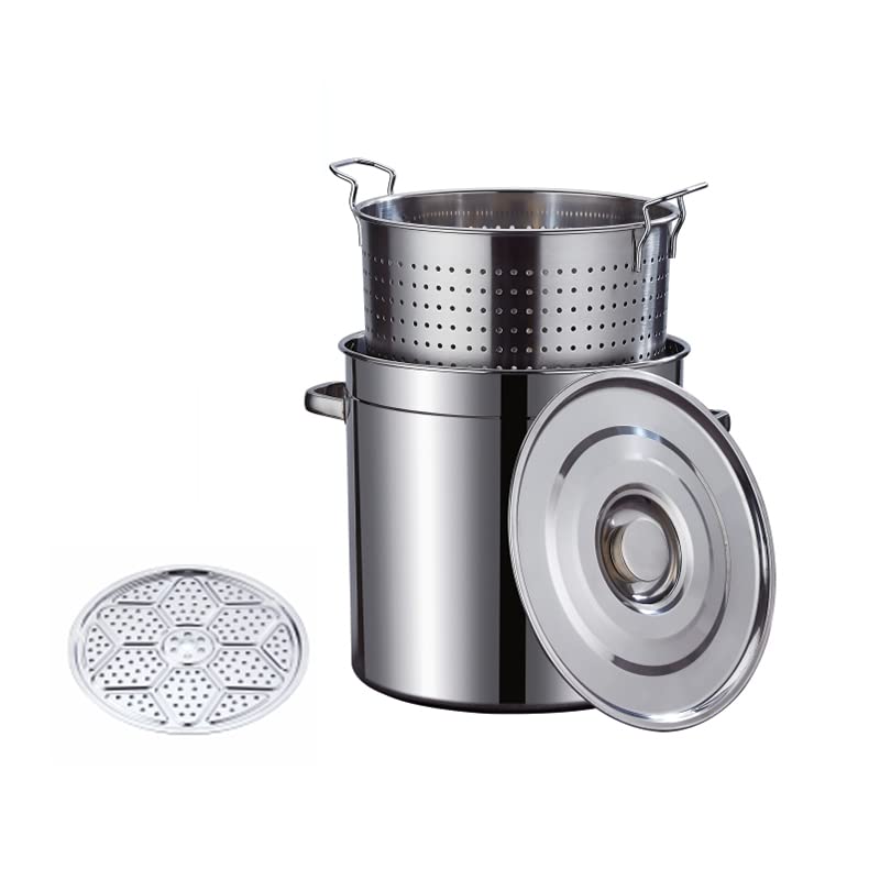 SaryEdge Vaporera de Acero Inoxidable, 4 Piezas, Olla para Tamales de Acero Inoxidable, Olla para Caldo de Cangrejo y mariscos con colador Colgante y Hojas antiadherentes para vaporera,70 litres