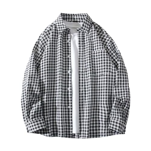 Generic Men's Plaid Shirt 2024 Fall Long Sleeve Button down Flannel Shirts Tops Mens & Boys Casual Brushed Cotton Shirt Coat