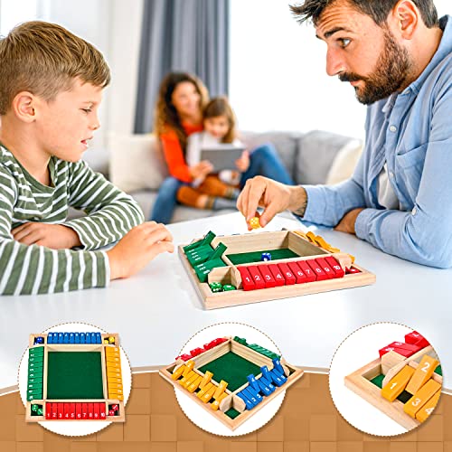 Image of 1-4 Players Shut The Box Dice Game, 10 Numbers Traditional Wooden Pub Bar Board Family Table Mat Game Dice for Kids and Adults