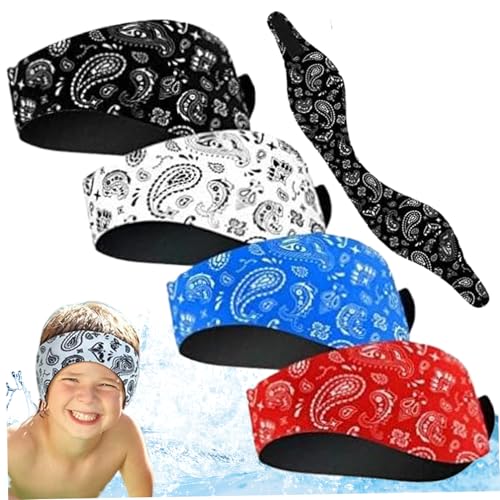 Swimming Headband, 4PCS 20.5 Inch Waterproof Kids Swimming Ear Plugs, Adjustable Ear Covers with Non Slip Lining for Kids Adult Surfing Bathing Kayaking, Style 1 ~