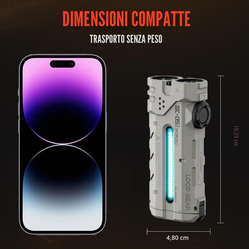 LOOP GEAR SK05 PRO Mao EDC Torcia 4360 lumen, 8000 mAh ricaricabile LED torcia e power bank, modalità di illuminazione 3 in 1 (inondazione/spot/luce laterale) per campeggio, escursionismo, emergenza