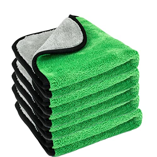 Image of Auto Hub 400 GSM, Microfiber Double Layered Cloth 30x40 Cms 5 Piece (Green) Cloth Set, Extra Thick Microfiber Cleaning Cloths Perfect for Bike, Auto, Cars Both Interior and Exterior.