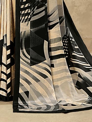 Image of SIRIL Women's Crepe Silk Printed Saree with Unstitched Blouse Piece