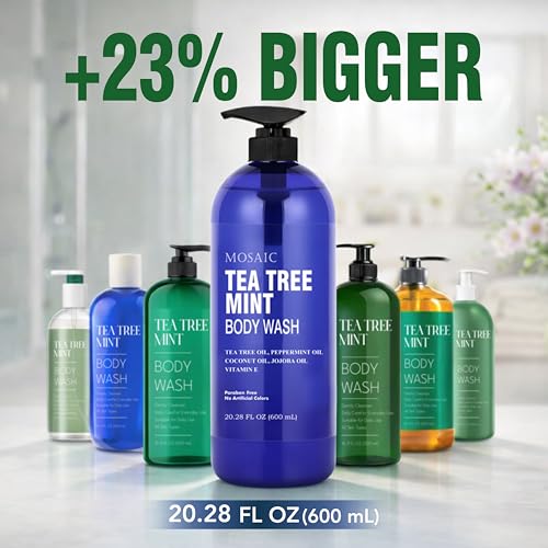 Image of Tea Tree Body Wash with Mint & Shower Gel with Vitamin E for Jock Itch, Eczema, Ringworm, Body Odor, Body Wash Women & Men with Added Body Oils,LARGE 20.2 FL Oz Bottle (Tea Tree Mint, Pack of 2)