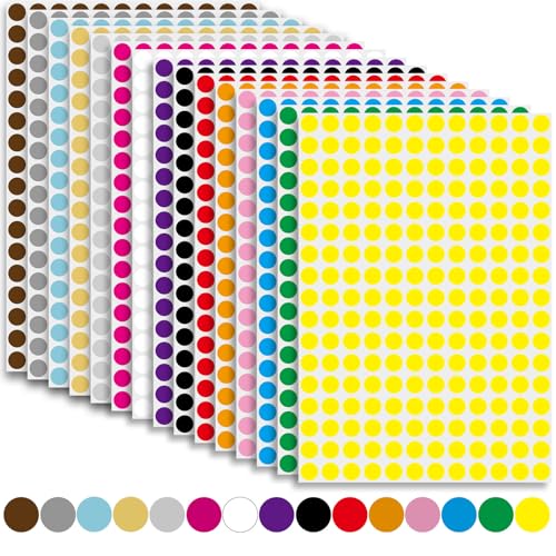 3840 Pcs Sticky Coloured Dots 10mm Coloured Dot Stickers Self Adhesive 16 Colours Dot Stickers Colours Sticker for Colour Coding Calendar Organising(20 Sheets)