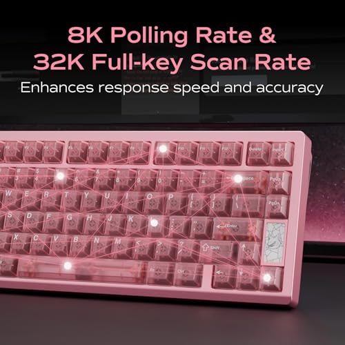Image of OOCTPK Chilkey Slice75 HE Gaming Keyboard: Hall Effect Aluminum Keyboard with Flux Switch, Rapid Trigger, 8K Polling, Per-Key RGB Gaming Magnetic Switch Key Board for Gaming (Translucent Pink)