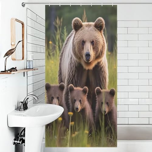 Rideau de douche ours en polyester lavable 92x183cm imperméable avec crochets - 6