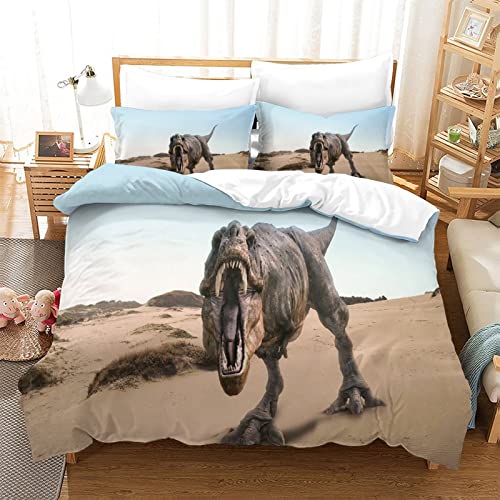 Cartoon-Dinosaurier Bettwäsche-Set Grün Schönes Tiermuster Für Kinder Jungen Mädchen Bettbezug Aus Mikrofaser Und Kissenbezüge 80x80 King(220x240cm) Cover