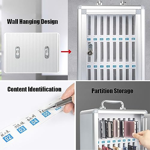 Armadietto porta cellulari in lega di alluminio - Cassetta di sicurezza con 36 scomparti e maniglia per scuole e aule - Organizzatore per dispositivi mobili, soluzione di archiviazione sicura (-B)