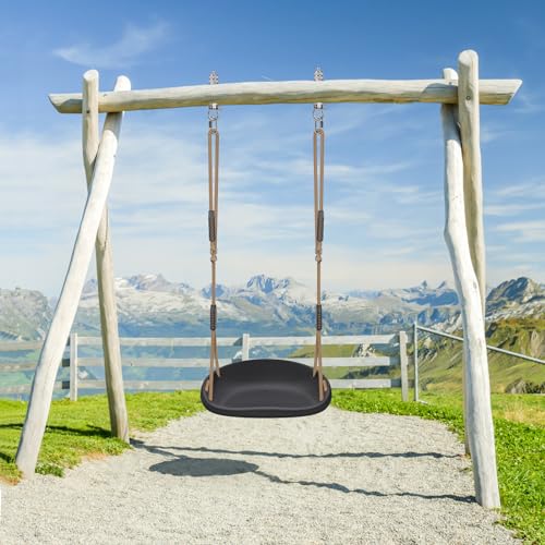 Image of SELEWARE Heavy Duty Swing Seat for Adults Kids Tree Swing with Weather Proof Ropes Swing Set Accessories for Backyard Patio Garden Playground, Height Adjustable Black