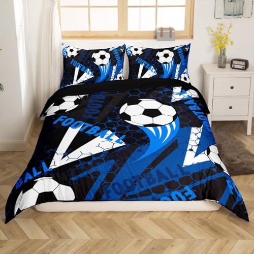 jejeloiu Soccer Comforter Cover Toddler Kids Football Bedding Set for Boys Girls Teens Sports Gaming Theme Honeycomb Hexagonal Geometrical Duvet Cover Room Decor?No Comforter