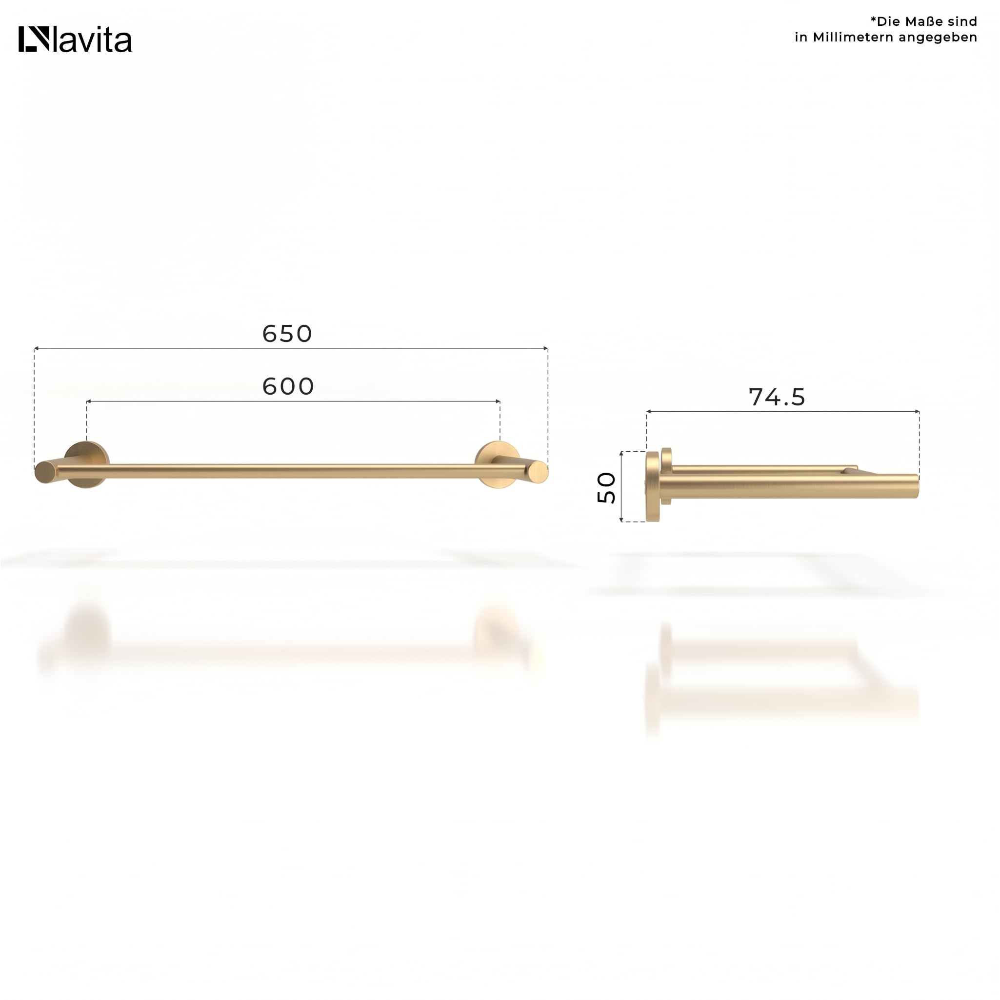 LAVITA Senso Toallero de pared dorado cepillado – Elegante toallero para baño y aseo de invitados