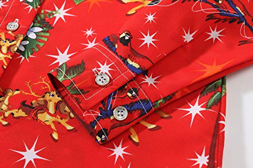 Image of SSLR-Big-Girls-Christmas-Shirts-Santa Claus Reindeer Ugly Hawaiian Christmas Shirts Button Down Long Sleeve Funny