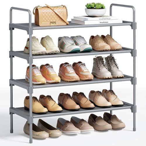 Image of Kitsure Shoe Rack for Closet, Shoe Organizer for Front Door Entrance, Stackable Shoe Shelf, Detachable Closet Organizers and Storage, 26.6 inch Wide - 4 Tiers, Grey | Closet, Front Door Entrance, Entryway, Stackable & Detachable Shelf, Closet Organizers and Storage