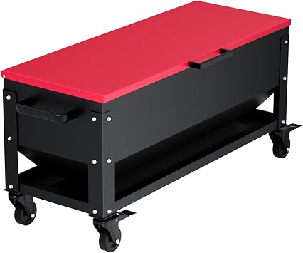 Heavy Duty Chicken Feeder 120 lbs Large Capacity, Metal Automatic Poultry Feeding Box with Waterproof Lid, Raised Standing Feeder with Wheels for Hens & Roosters, Portable & Easy to Move