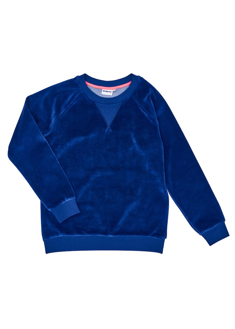 Winkiki Kinder Mädchen Velours Trainingsanzug Jogginganzug Sportanzug, in zwei Farben Rosa und Dunkel blau, Größe 140-164 (Dunkel blau, 152)