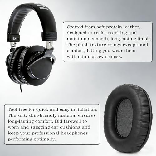 Almohadillas de Repuesto para Auriculares Tascam TH-300X TH-200X, Negras | Cojines de Proteína de Cuero, Espuma de Memoria, Alta Densidad miniatura 5