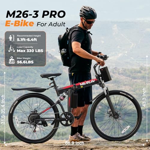 VARUN Folding Electric Bike for Adults - Peak 750W Motor 26" Ebikes, Foldable Electric Bike with 48V Longe Range Battery, Up to 20+MPH 50 Miles, 7-Speed Gears & Dual Hydraulic Suspension - Image 6