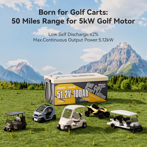 Image of Power Queen LiFePO4 Battery 48V 100Ah Lithium Golf Cart Battery, Lithium Battery with Bluetooth 5.0, Built-in 200A Smart BMS with Low-temp Protection for 5kW Motor Golf Carts Club Car DS E-Z-Go TXT