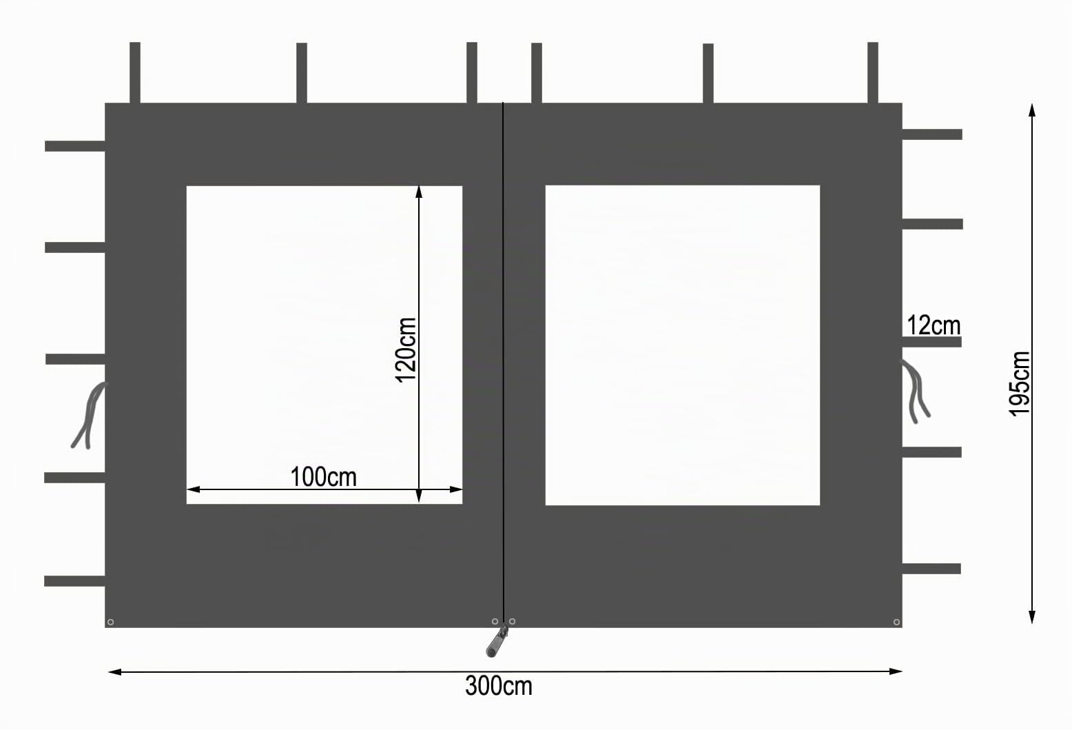 QUICK STAR 2 pannelli laterali in poliestere con finestra, 300/400 x 195 cm, per gazebo 3 x 4 m, parete laterale antracite RAL 7012, impermeabile