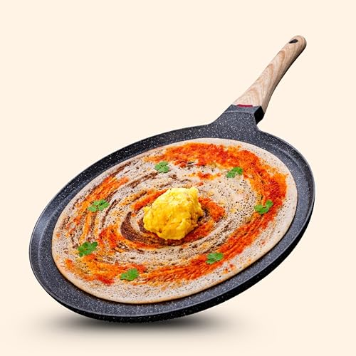 Image of kyyte CosmoTein Die Cast Non Stick Dosa Tawa 26 cm Dia Flat /Roti /Paratha /Uthappam /Chapati /Naan /Pizza Tava with 5 Layer Coating,Gas & Induction Friendly,Dishwasher Safe, PFOA&PFOS Free,Safe&Toxic-Free