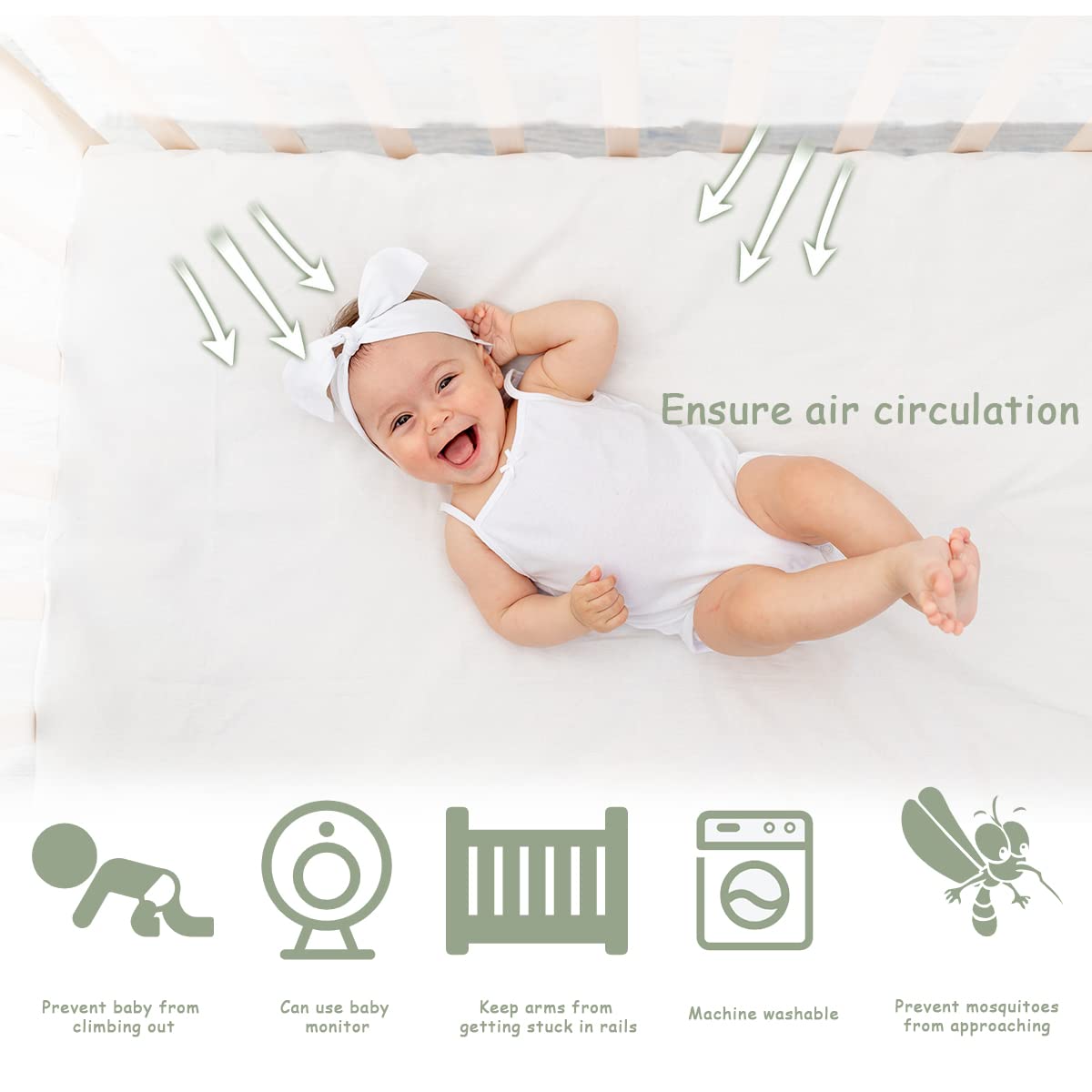 YOMECHEO Baby Crib Tent, Baby Safety Net for Cribs to Keep Baby from Climbing Out, Stable Structure Design with Strong Rods, See-Through Mesh Crib Mosquito Net : Baby