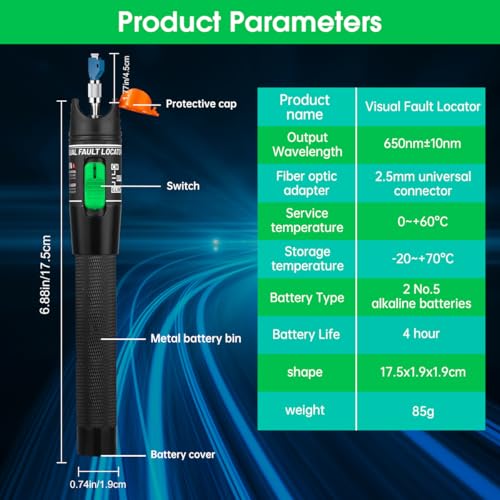 moocci visual fault locator fiber optic tester - fiber optic cable tester meter with fc to lc adapter - tools tester kit for lcfcscst network cable test