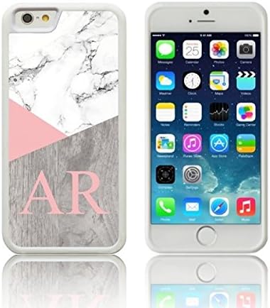 Jackster Trading Ltd Personalised Silicone Marble Pink Geometric LARGE INITIALS Case for Apple IPHONE (iPhone SE, WHITE)