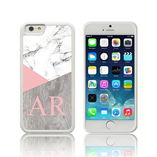 Jackster Trading Ltd Personalised Silicone Marble Pink Geometric LARGE INITIALS Case for Apple IPHONE (iPhone SE, WHITE)