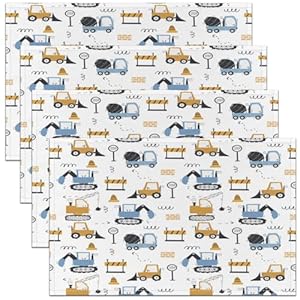 Blue Yellow Excavator Placemats Set of 4 Construction Vehicles Placemat for Kitchen Dining Table 18″x12″ Equipment Trucks Table Place Mats Easy to Clean Tractor Indoor Outdoor Decor Table Mats