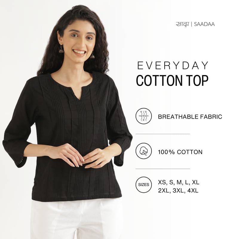 Image of SAADAA Everyday Cotton Top | Women's Regular Solid Color Top | Casual /Office Wear
