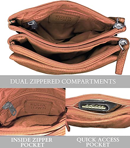 Image of RUSTIC TOWN Leather Sling Bag for Women - Washed Leather Crossbody Bag Wristlet Clutch, Vintage Travel Shoulder Purse Handbags for Ladies