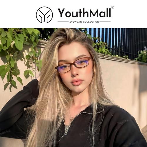 Image of Trendy Rectangular Glasses for Women Men Narrow Square Blue Light Blocking Fake Eyewear Y2K Cosplay Glasses