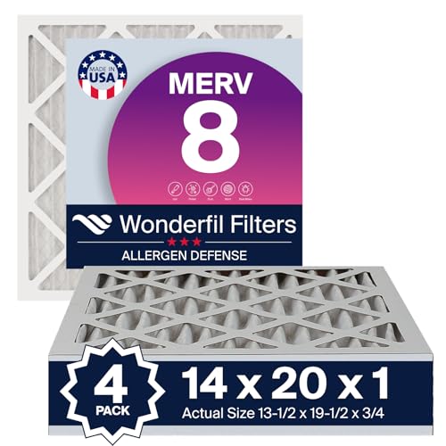 14x20x1 MERV 8 Air Filter (4-Pack) | Wonderfil Filters | Pleated HVAC Design | Perfect Fit for AC & Furnace Systems | Actual Size: 13.68