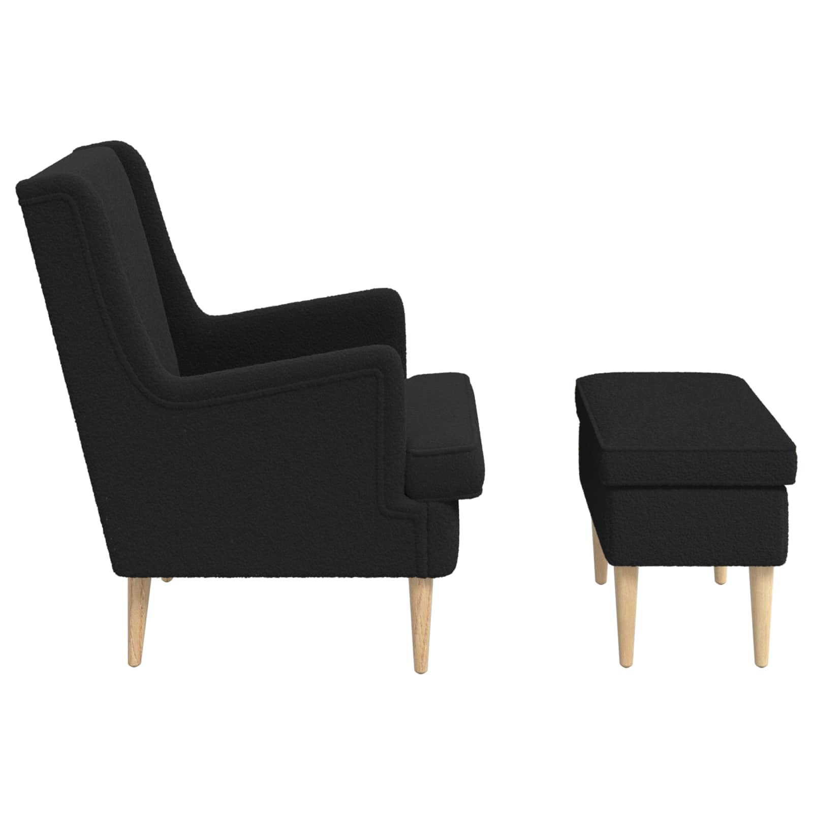 Fotel z Pouf 2 szt. Czarny Bouclé