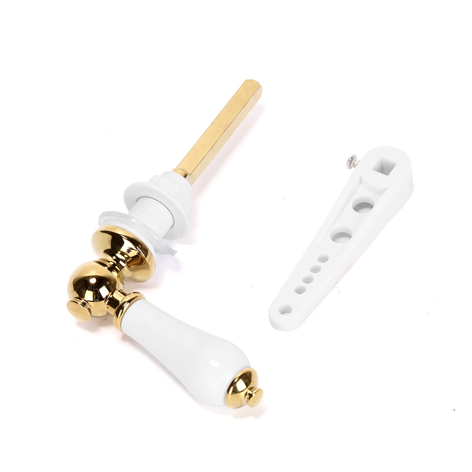 Toilet Handle Flush Rod Replacement Kit Ceramic Pull Handle 18mm/0.7inch Hole for Most Toilet Tank Lids (Gold)