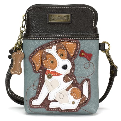 Image of CHALA Dog Collection Cell Phone Crossbody Purse-Women PU Leather /Canvas Multicolor Handbag with Adjustable Strap