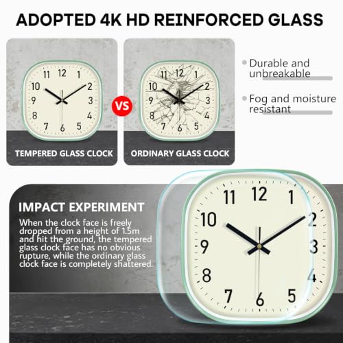 Image of 12 inch Square Analog Wall Clock, Silent Clock for Indoor Outdoor,Green