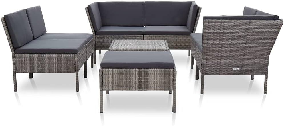 vidaXL Patio Furniture Set 8 Piece, Patio Conversation Set with Cushions, Outdoor Sectional Sofa with Coffee Table for Garden, Poly Rattan Gray
