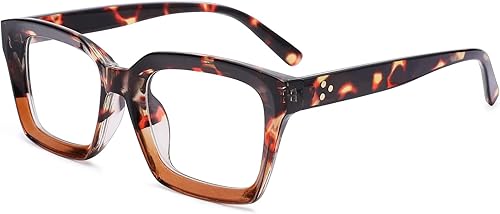 Hycredi Gafas cuadradas clásicas sin receta para mujeres y hombres lentes de marco cuadrado grueso leopardo