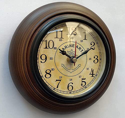 Image of VK 6 Inch Antique Wooden Wall Clock | Vintage Round Silent Non-Ticking Analog Mini Wall Clock | Decorative Small Battery Operated Clock for Bedroom, Kitchen, Office & Home Decor (Brown Finish)