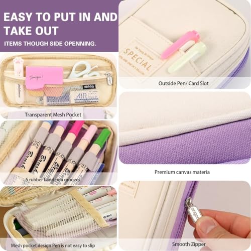 Image of Big Capacity Pencil Cases with Compartments Pencil Pouch Aesthetic for Kids Teen Students, Expendable Stationery Organizer Pen Bag for College School Office