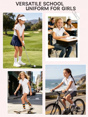 Image of OHD 3 Pack Girls Polo Shirt School Uniform Polo for Girls Cotton Soft Short Sleeve Classic Collared Shirt Size 3T-14