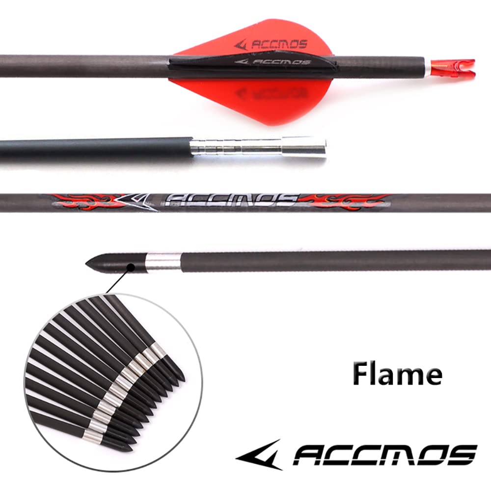 ACCMOS ID 5,2 mm Spine 300 350 400 500 600 700 Bogensport Carbonpfeil 28-31 Zoll Jagdpfeil, Schrauben Pfeilspitze, für Erwachsene Jugend Pfeil und Bogen Schießen 12 Stück