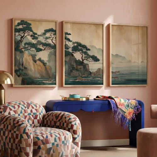 Image of kotart Big Aesthetic Nature Art Wall Framed Posters | Japanese Nature View Framed Poster for Living Room Bedroom Wall Decor Set Of 3 (20x30 Inch)