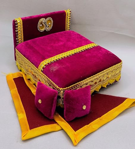 Image of RD Handicraft Thakur ji Bed, Laddu Gopal ji Bed, Bal Gopal ji Bed with Blanket Silk All Purpose Chowki |Maharani (17x16x10 cm)