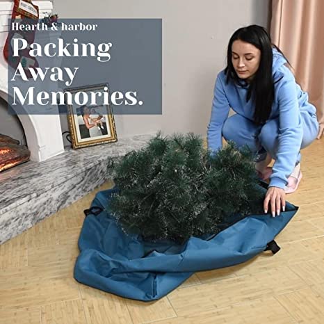Image of Hearth & Harbor 7.5 ft Christmas Tree Storage Bag - Artificial Christmas Tree Bag with Reinforced Handles, Dual Zipper, Wide Opening - Large Storage Container for Trees and Decorations, 2 Piece set