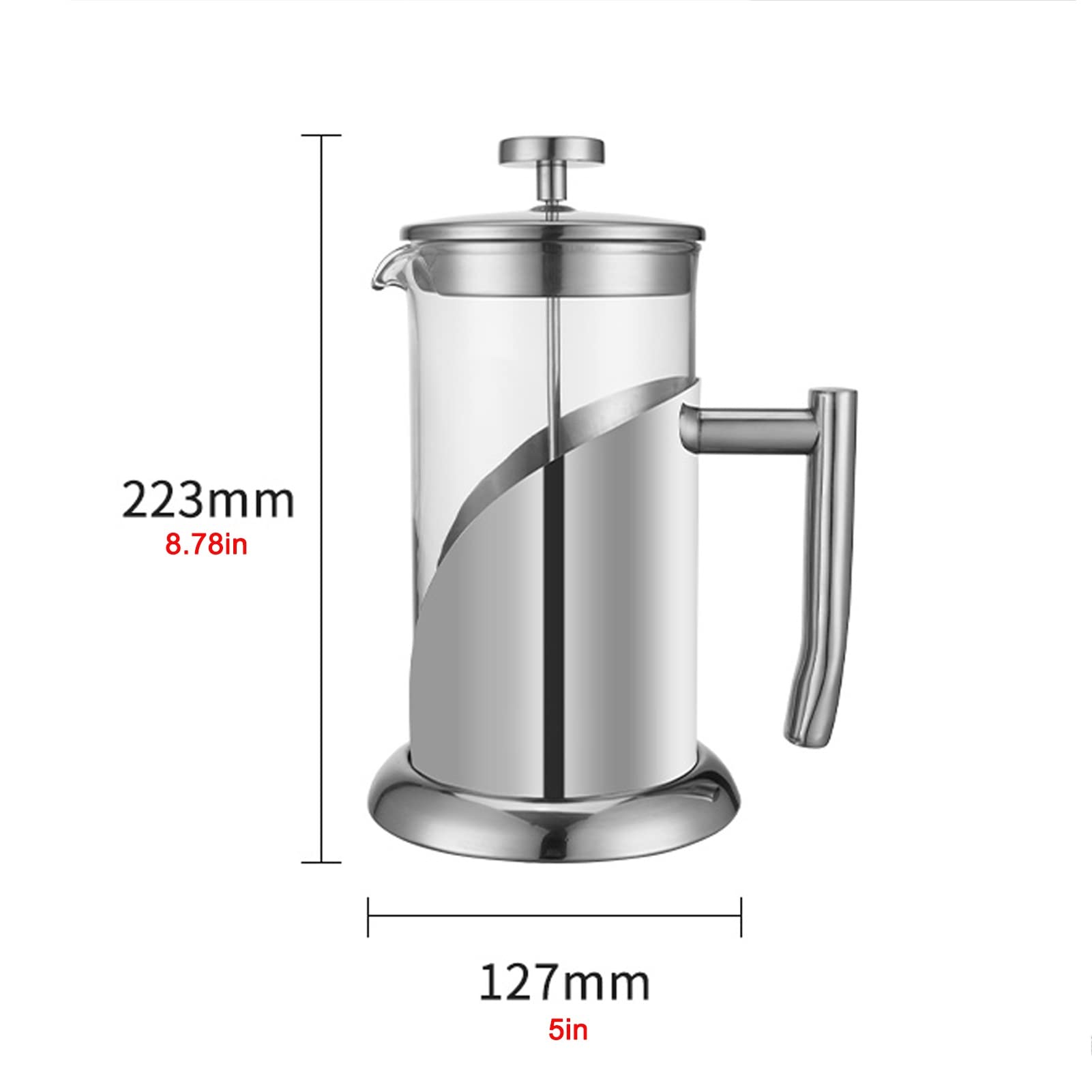 Cafetera Émbolo,Cafetera Francesa De Acero Inoxidable De 304 Grados Con 3 Filtros,Vidrio Borosilicato Cafetera De Piston Tetera,Resistente Al Calor Duradera,Soporte Extraíble Para Una Fácil Limpieza