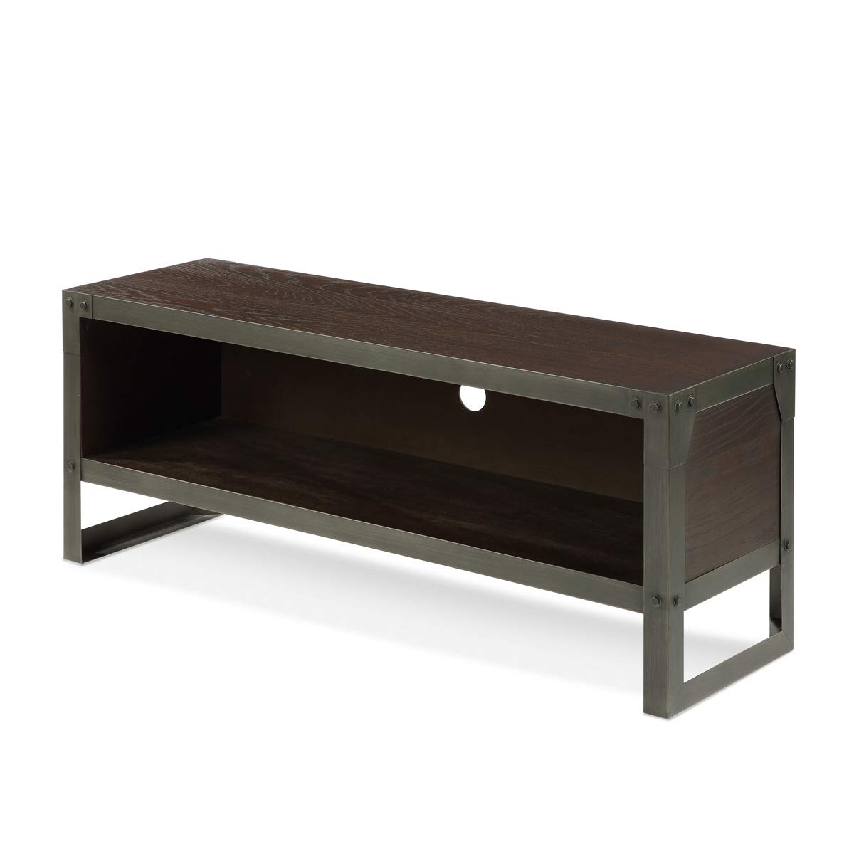 Landia Home Entertainment Media Console – Holds TV's up to 50", Industrial Design with Metal Frame, Shelf for Storage and Sled Legs, Oak Brown