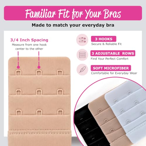 Image of Fashion First Aid Brah! Extenders (3-Pack) - Adds Security, Breathing Room to Tight Bras - Soft Microfiber Bra Extender Pack